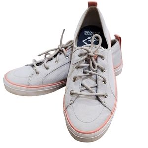 Sperry Crest Vibe Seacycled Lace Up Neutral Sneakers Grey Pink Memory Foam
